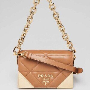 Prada Caramel Quilted Nappa Stitched Shoulder Bag 1BD333